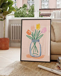Blumen Illustration Poster – Tulips In Glass Vase