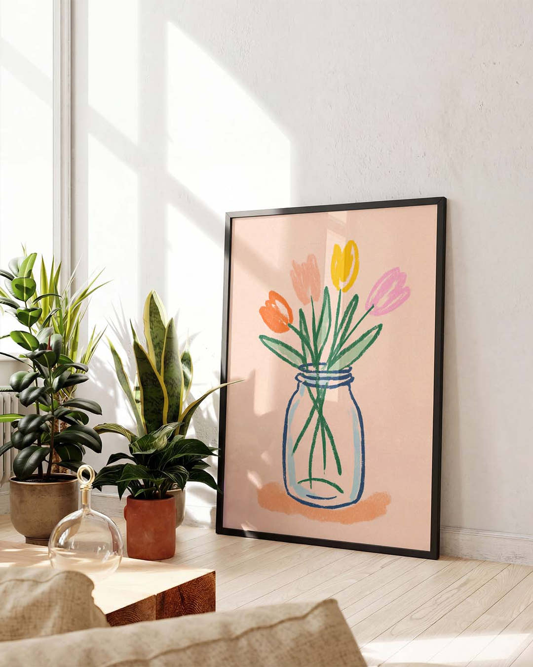 Blumen Illustration Poster – Tulips In Glass Vase