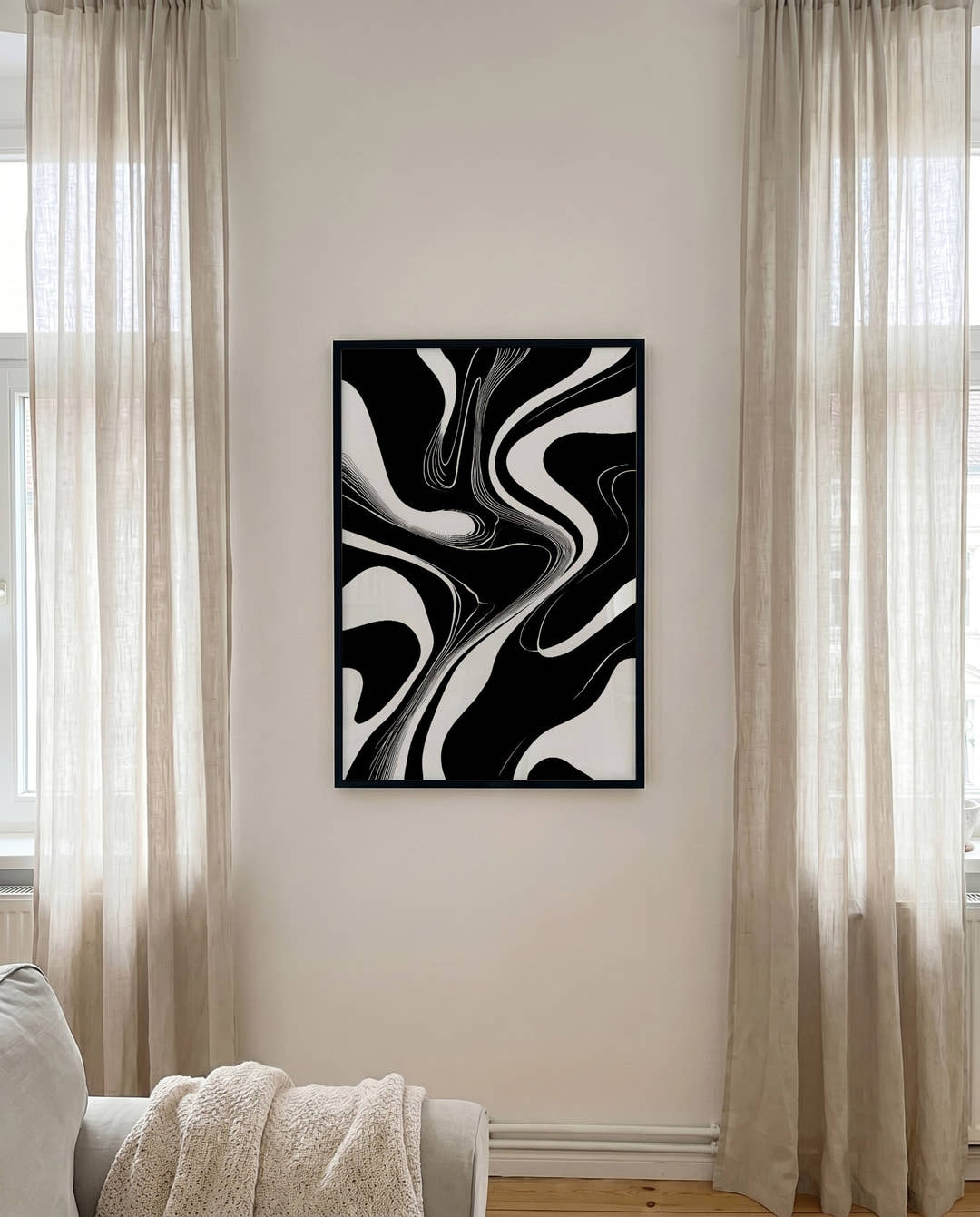 Minimalistisches Schwarz Weiß Linien Poster – Abstract Harmony