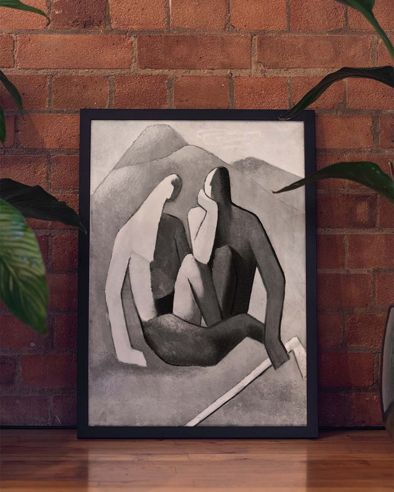 Minimalistisches Figuren Poster Schwarz Weiß – Abstract Pose