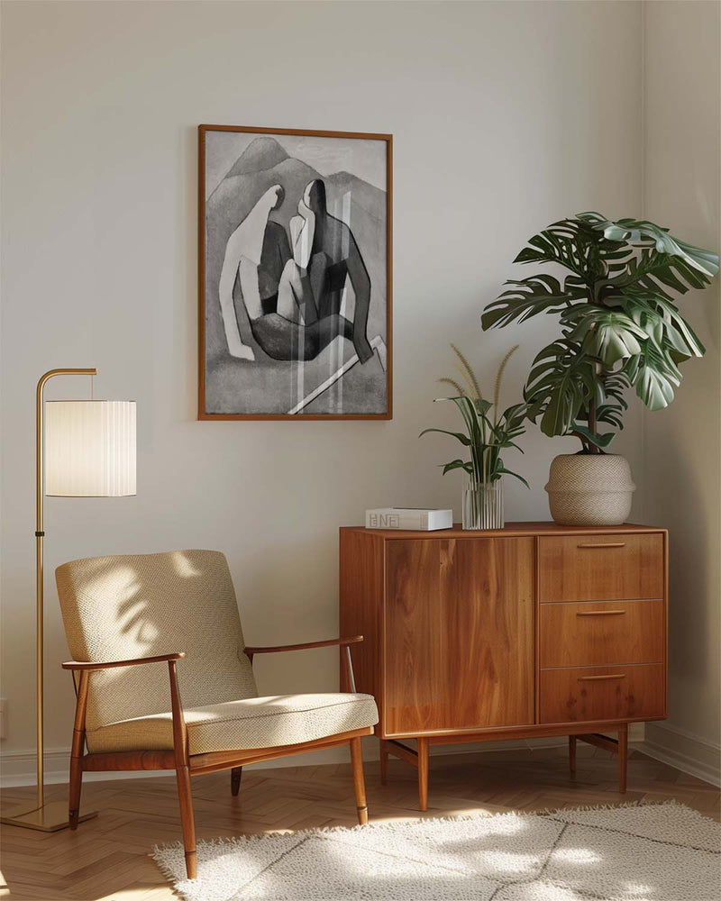 Minimalistisches Figuren Poster Schwarz Weiß – Abstract Pose
