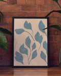 Minimalistisches Blatt Poster Blau – Blue Leaves