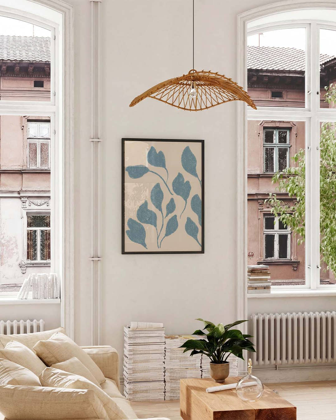 Minimalistisches Blatt Poster Blau – Blue Leaves