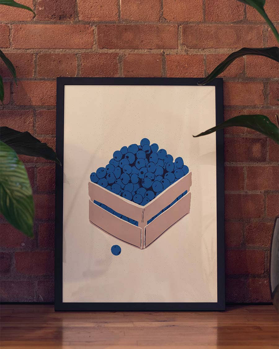 Minimalistisches Obst Poster Blau – Blueberry Square