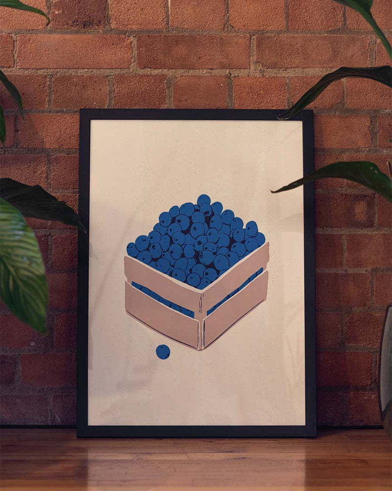 Minimalistisches Obst Poster Blau – Blueberry Square