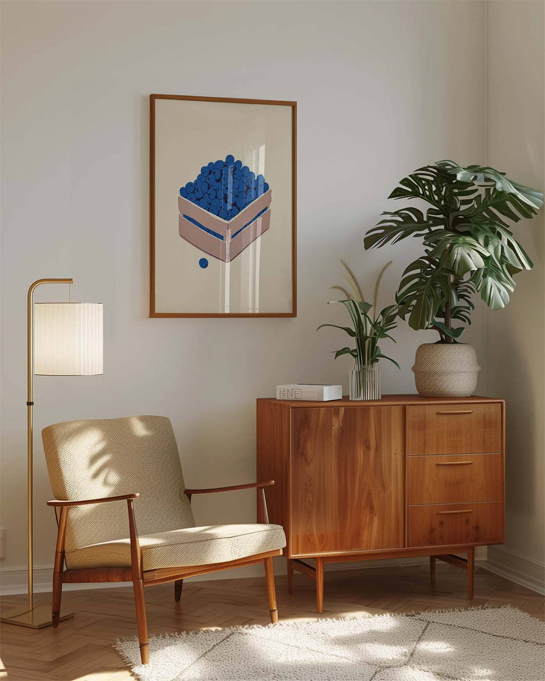 Minimalistisches Obst Poster Blau – Blueberry Square