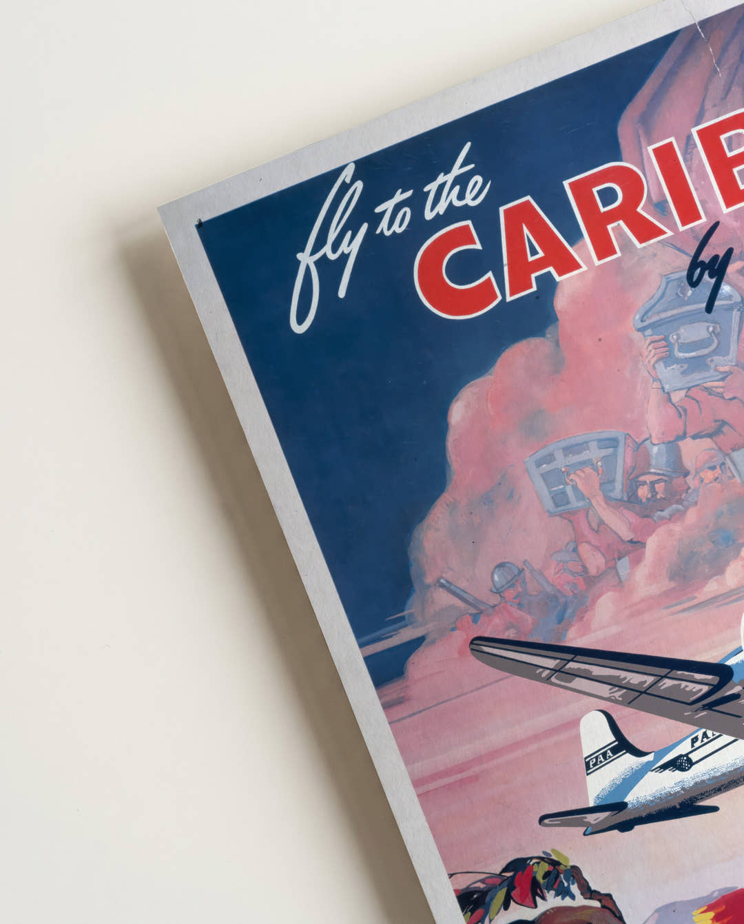 Vintage Karibik Reiseplakat mit Flugzeug – Caribbean Clipper
