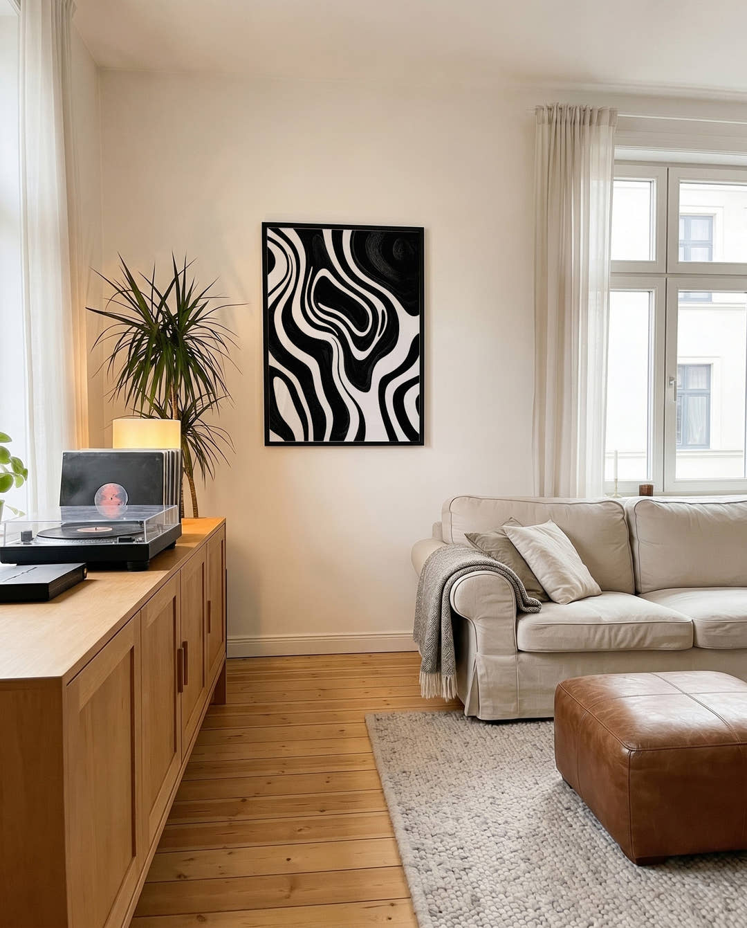 Modernes Schwarz Weiß Pinsel Wandbild – Dark Resolve