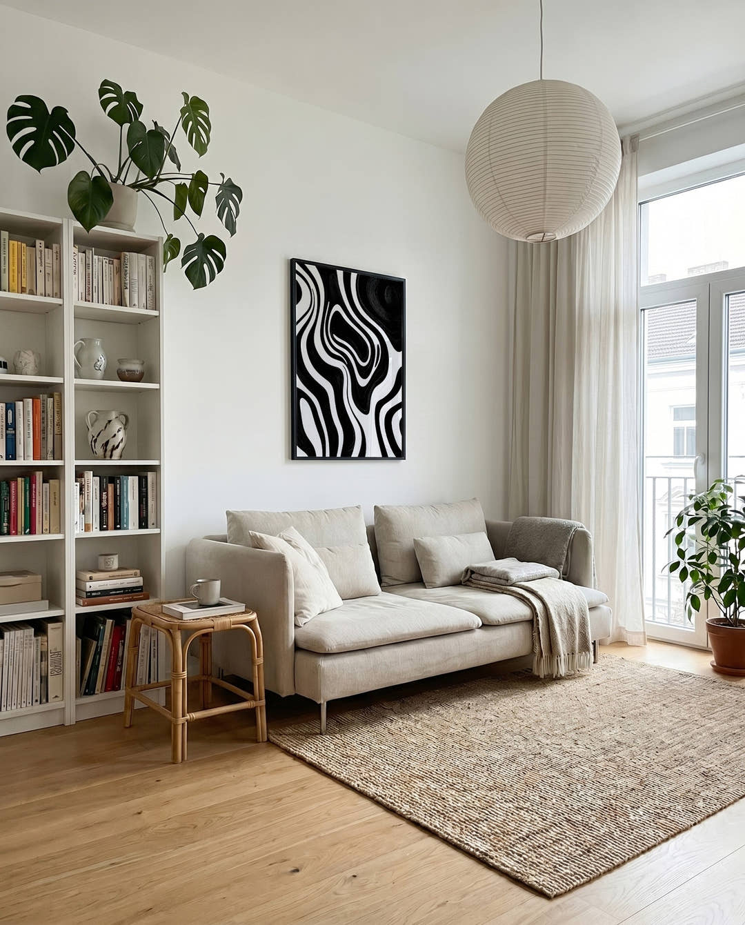Modernes Schwarz Weiß Pinsel Wandbild – Dark Resolve