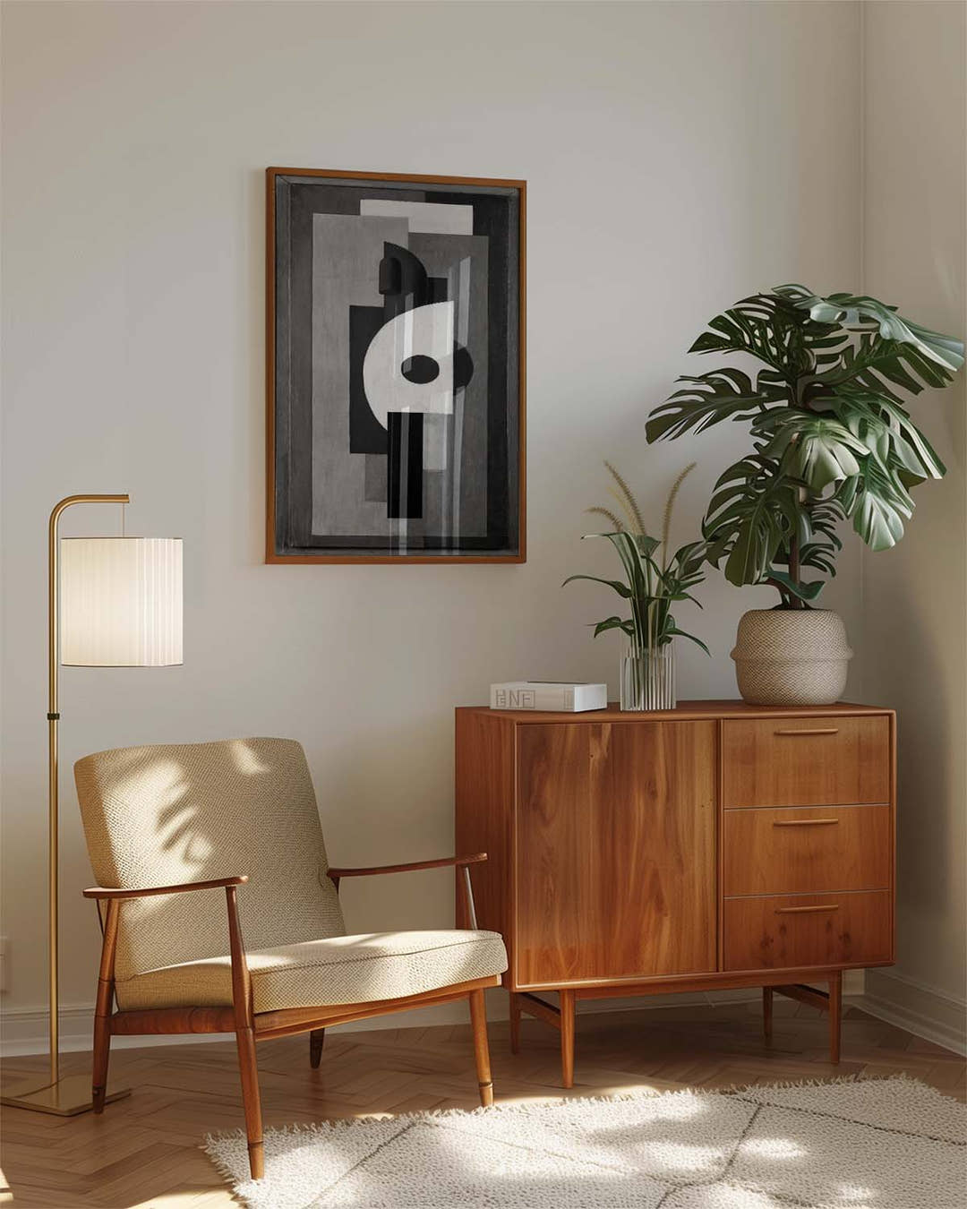 Geometrisches Schwarz Weiß Poster – Dark Symmetry