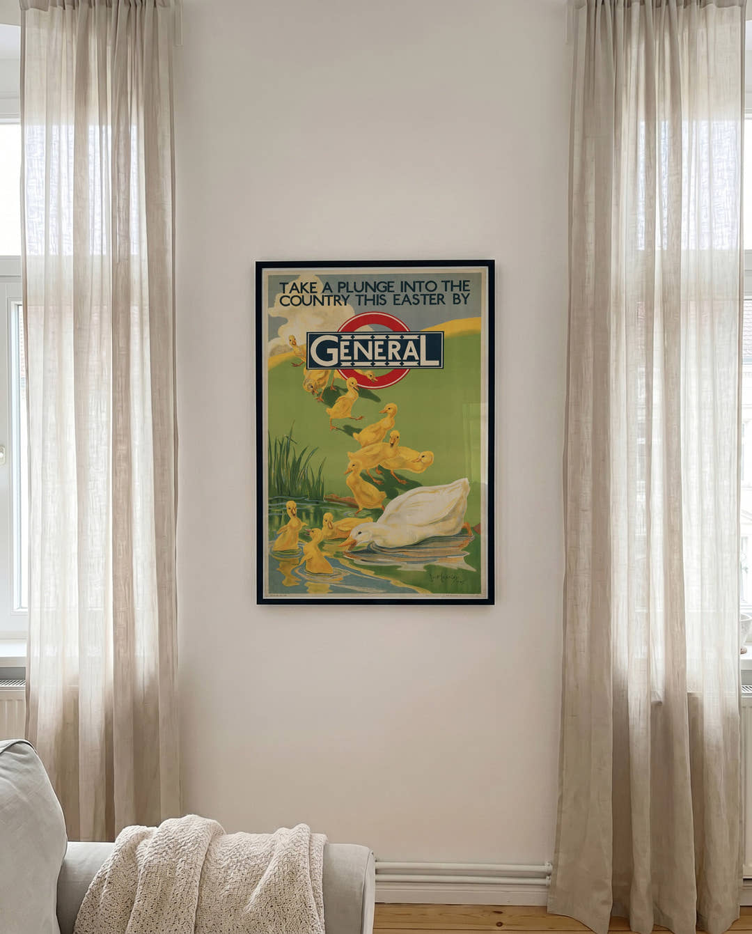 Vintage Oster Poster mit Entenküken am Teich – Easter Country Ducklings