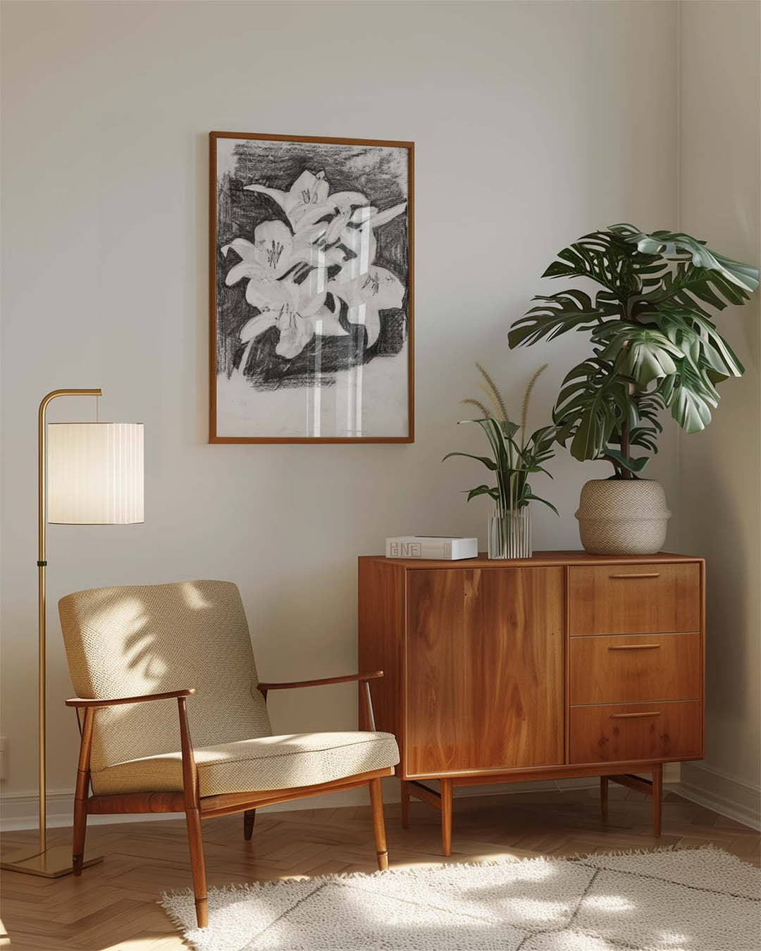 Kontrastreiches Blumenposter Schwarz Weiß – Floral Contrast