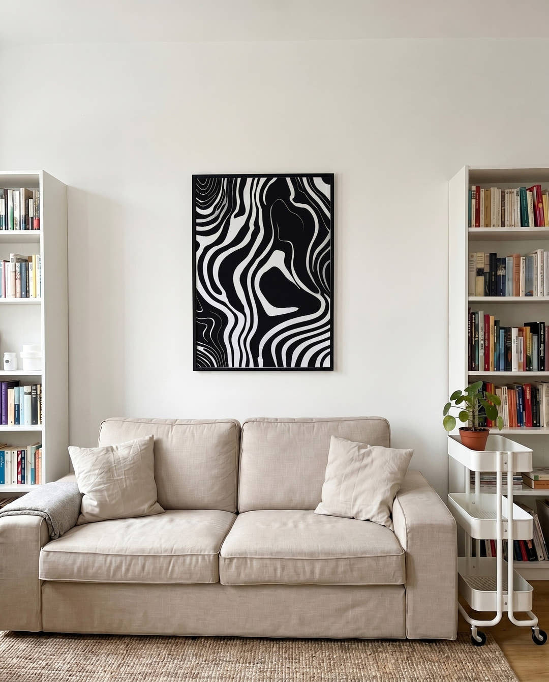 Modernes Schwarz Weiß Wellen Poster – Flow State