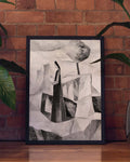 Abstraktes Schwarz Weiß Kunstposter – Fragmented Form