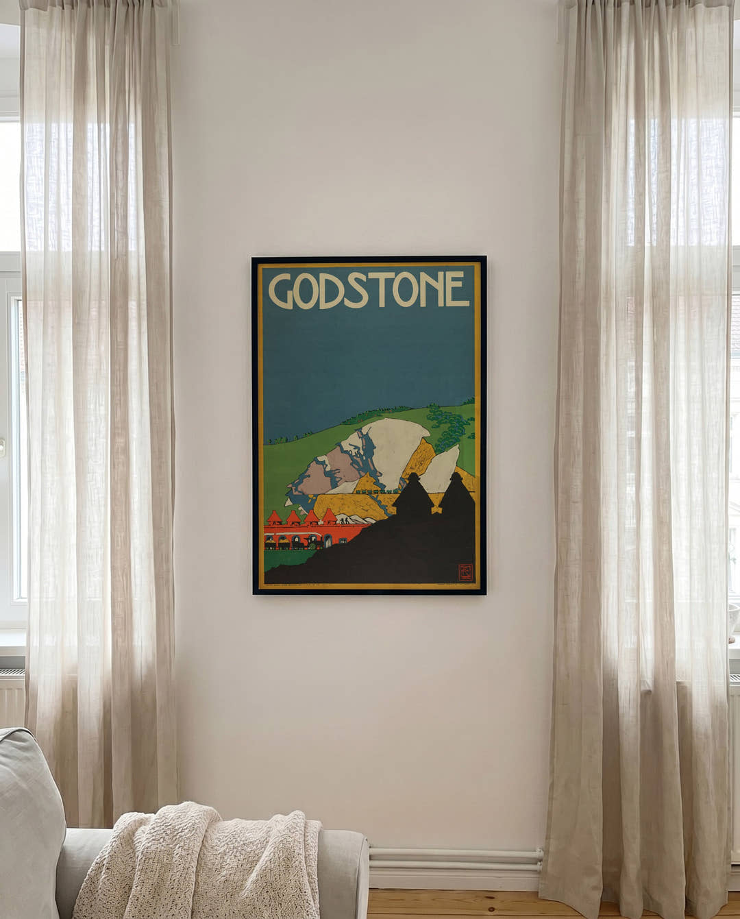 Vintage England Landschaft Poster mit Kreidefelsen – Godstone