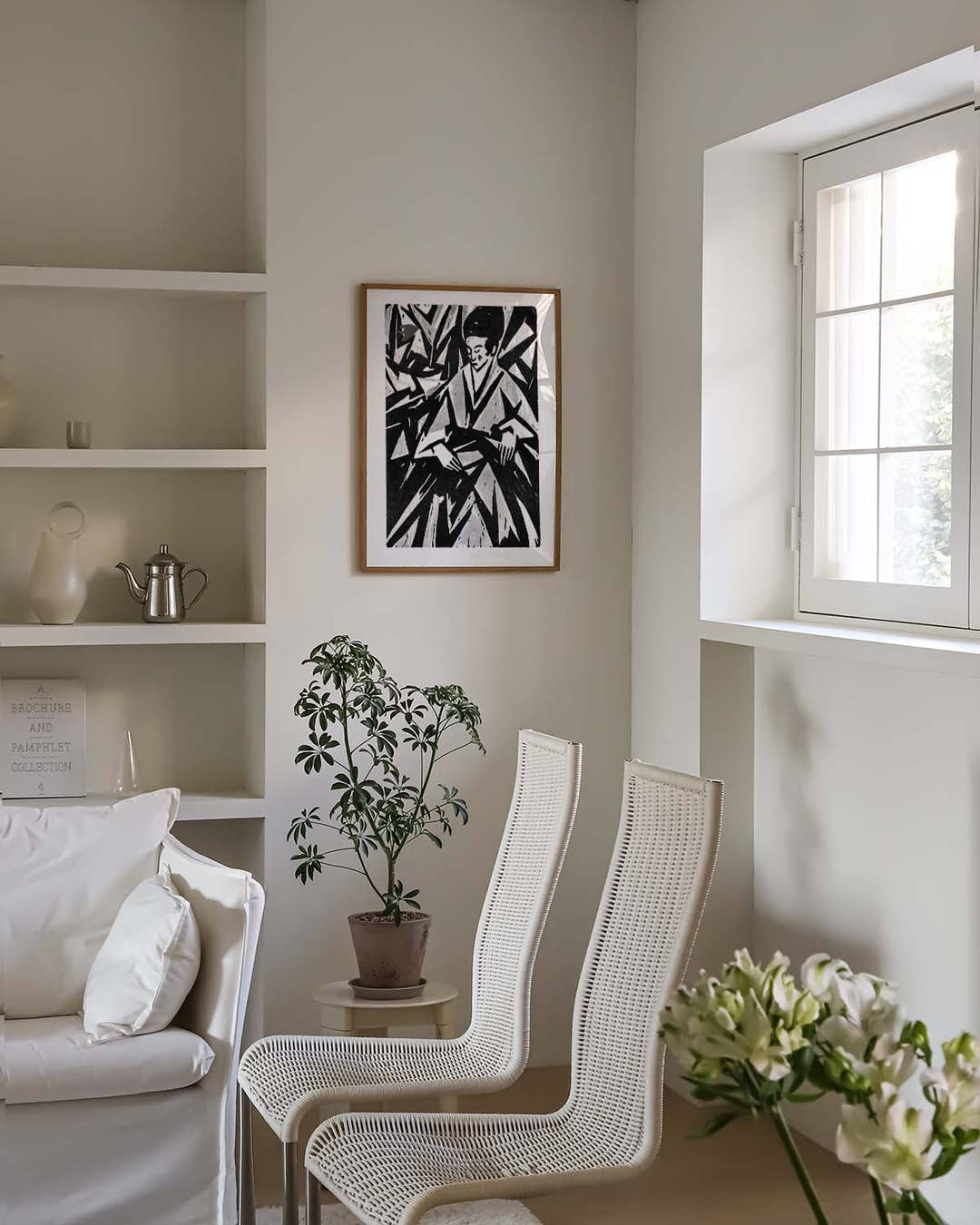 Schwarz Weiß Kunstposter abstrakt – Ink Foliage