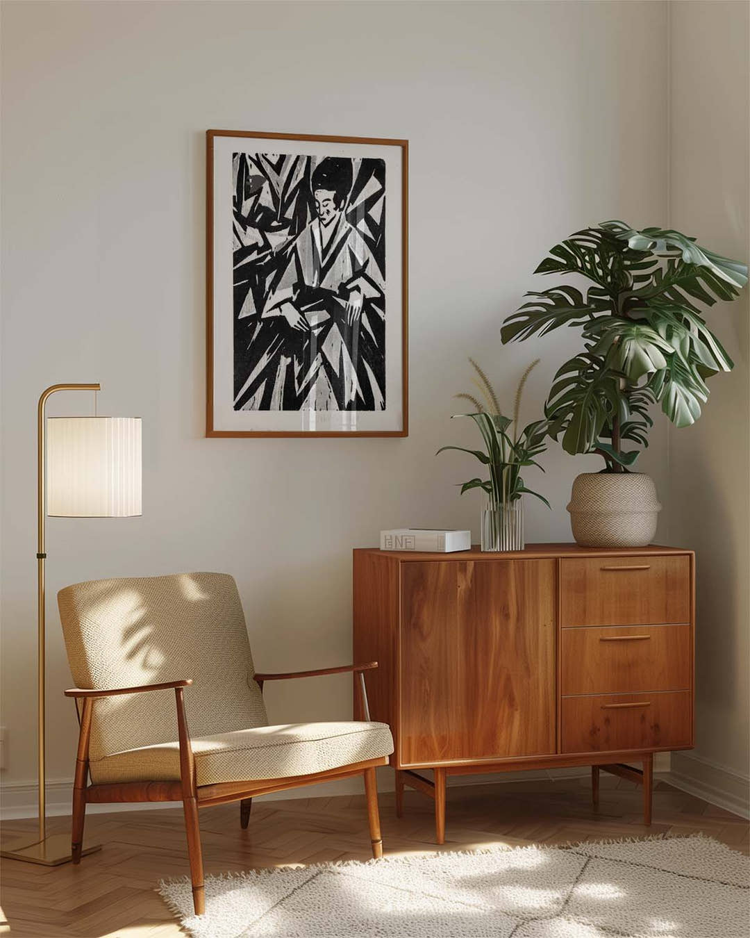 Schwarz Weiß Kunstposter abstrakt – Ink Foliage