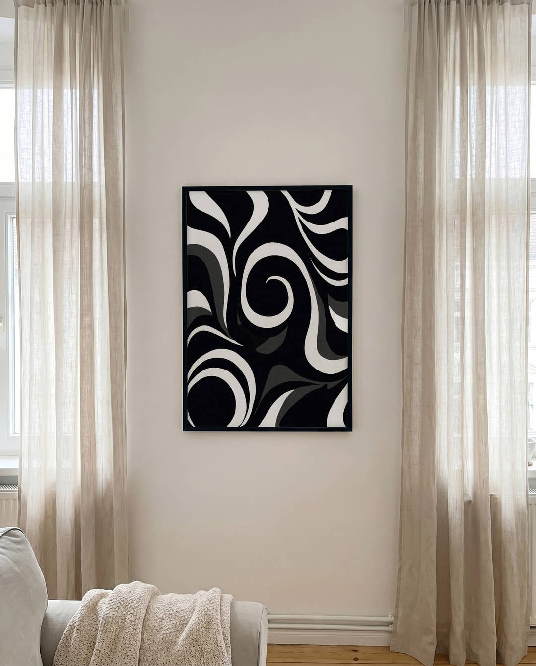 Modernes Schwarz Weiß Wellen Poster – Inner Continuity
