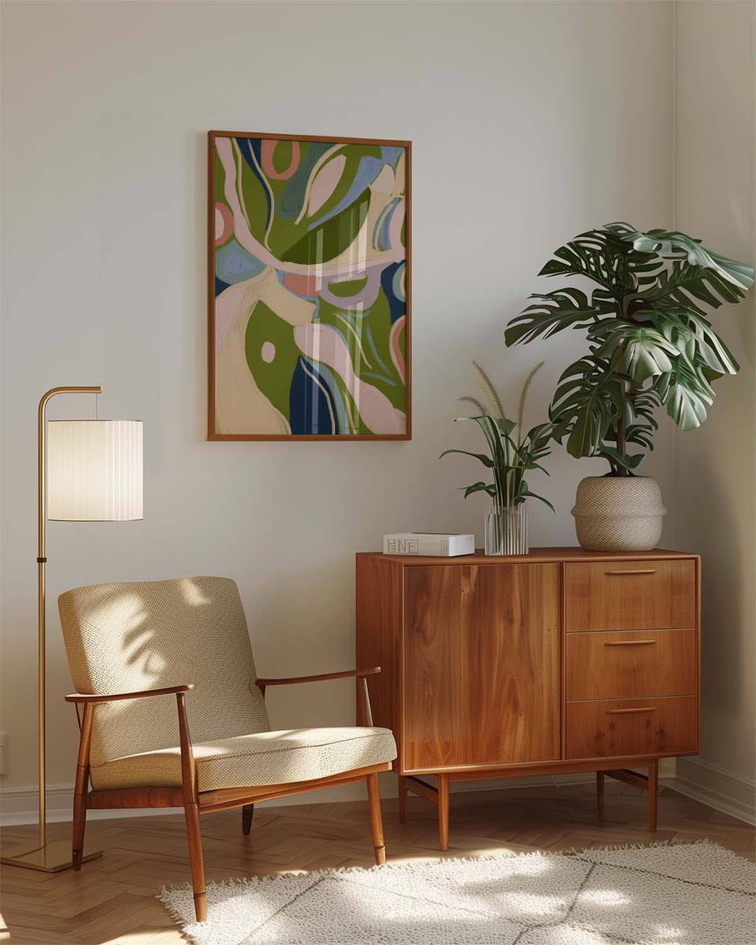 Abstraktes Pflanzen Poster modern – Leafy Flow