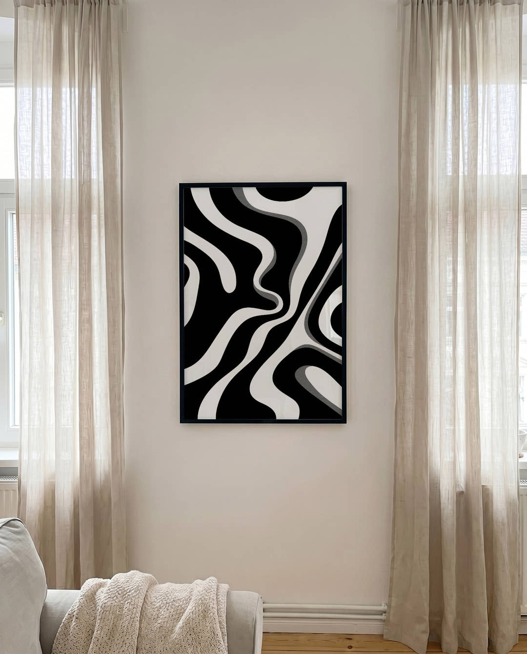 Minimalistisches Schwarz Weiß Wellen Poster – Minimal Instinct