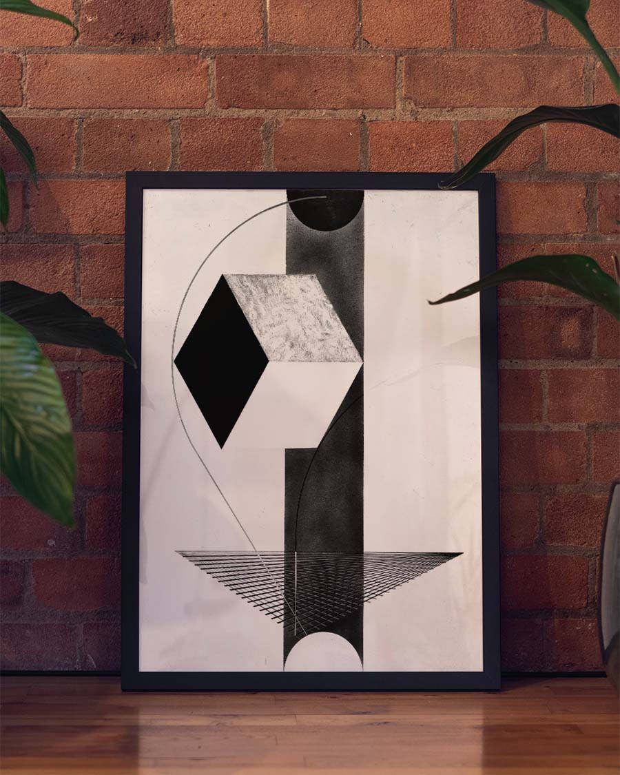 Geometrisches Schwarz Weiß Poster modern – Mono Axis