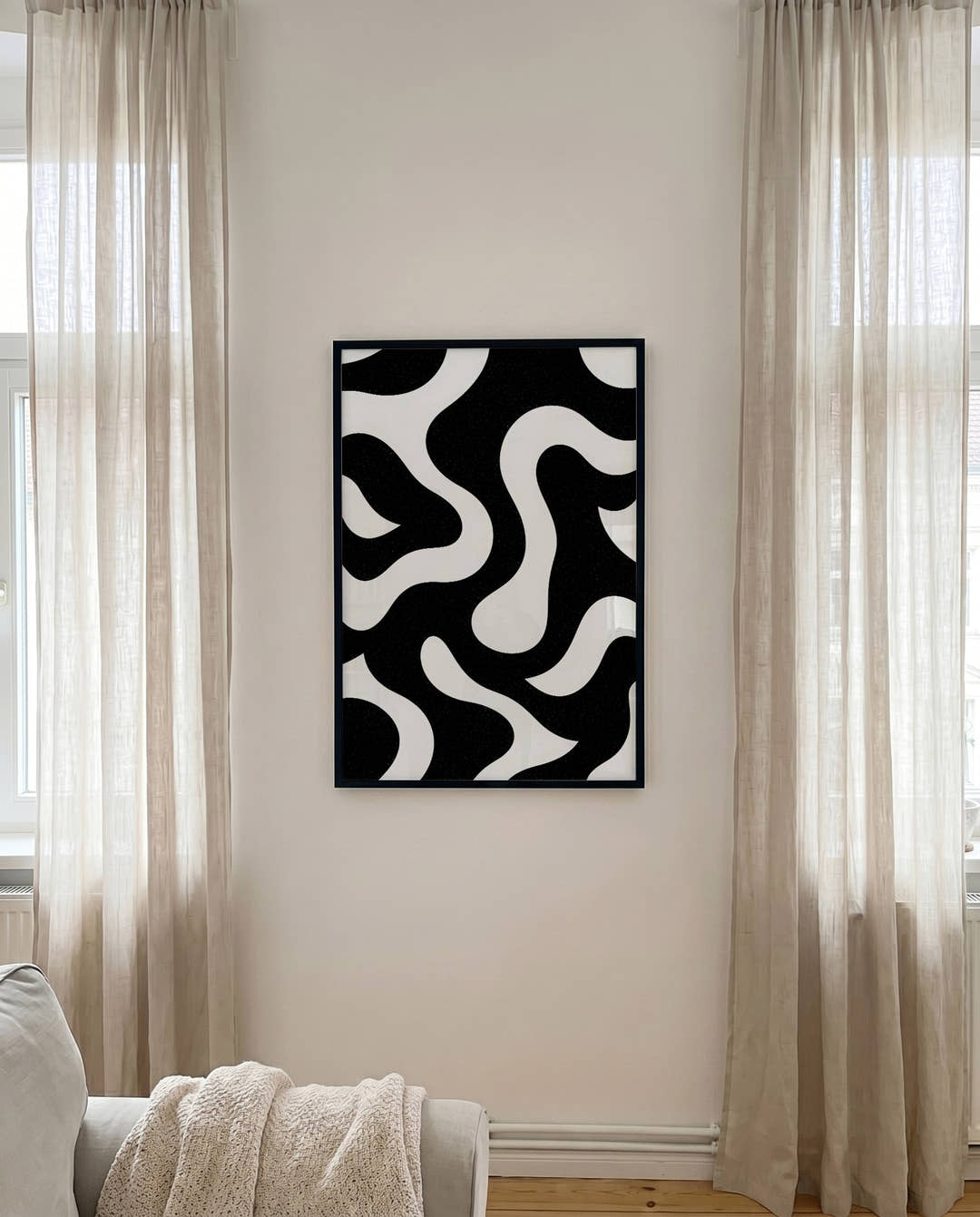 Abstraktes Wellen Poster Schwarz Weiß – Mono Flowline
