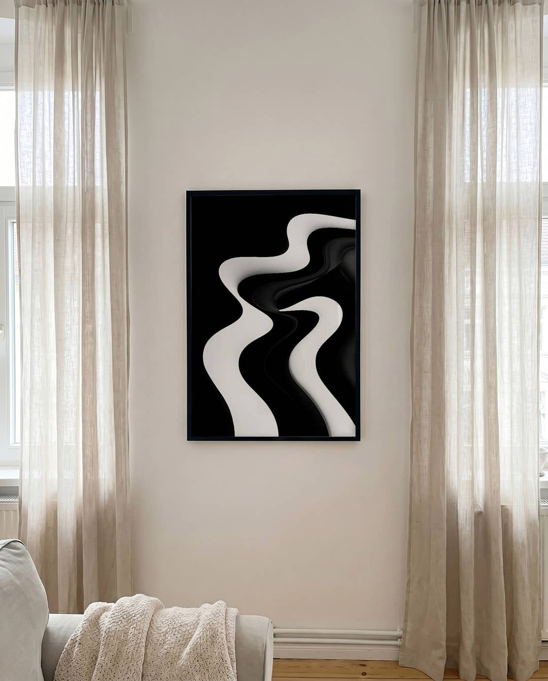 Abstraktes Kontrast Poster Schwarz Weiß – Mono Wave