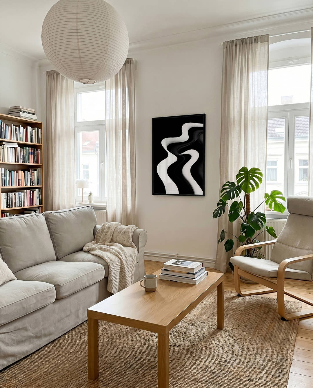 Abstraktes Kontrast Poster Schwarz Weiß – Mono Wave