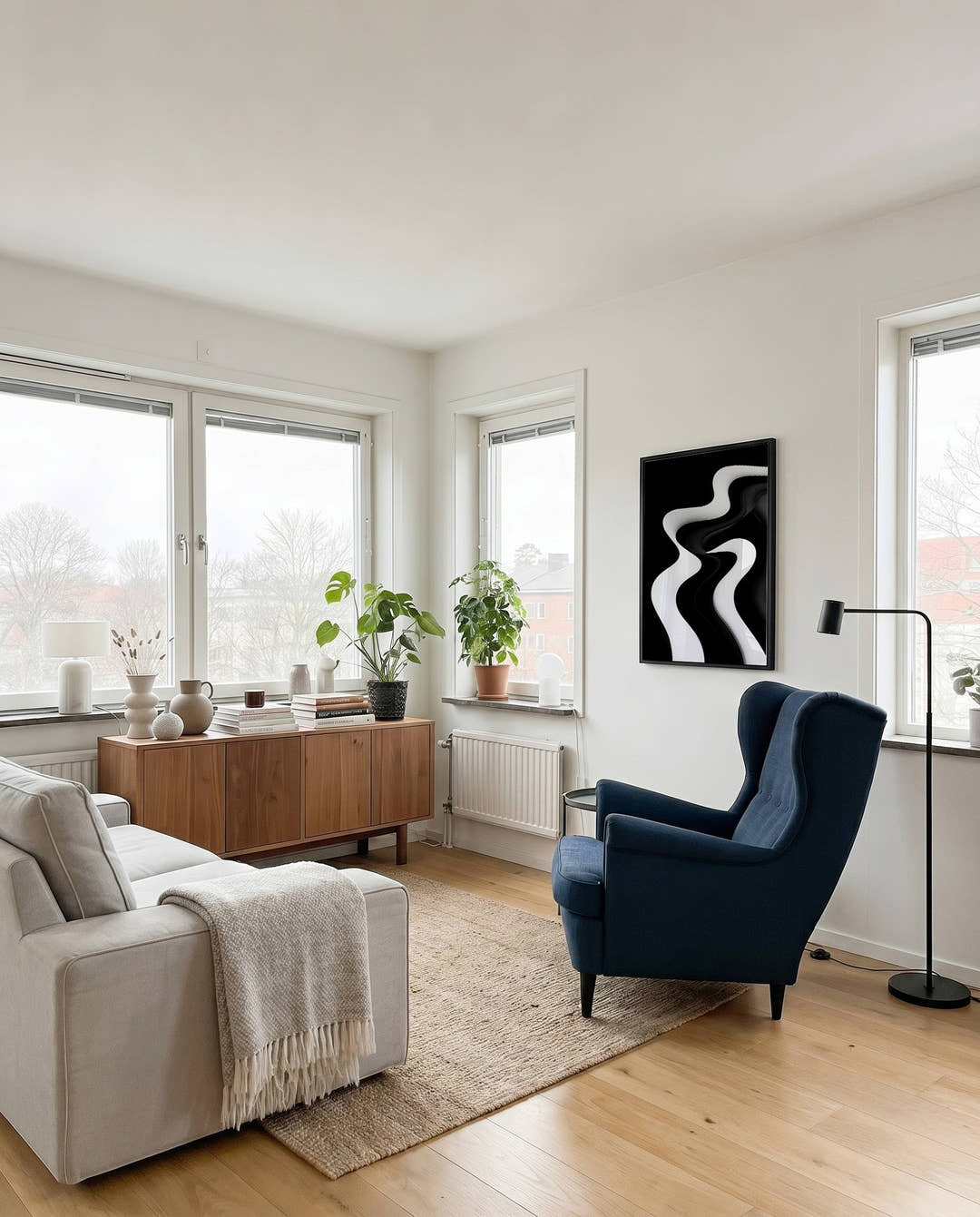 Abstraktes Kontrast Poster Schwarz Weiß – Mono Wave