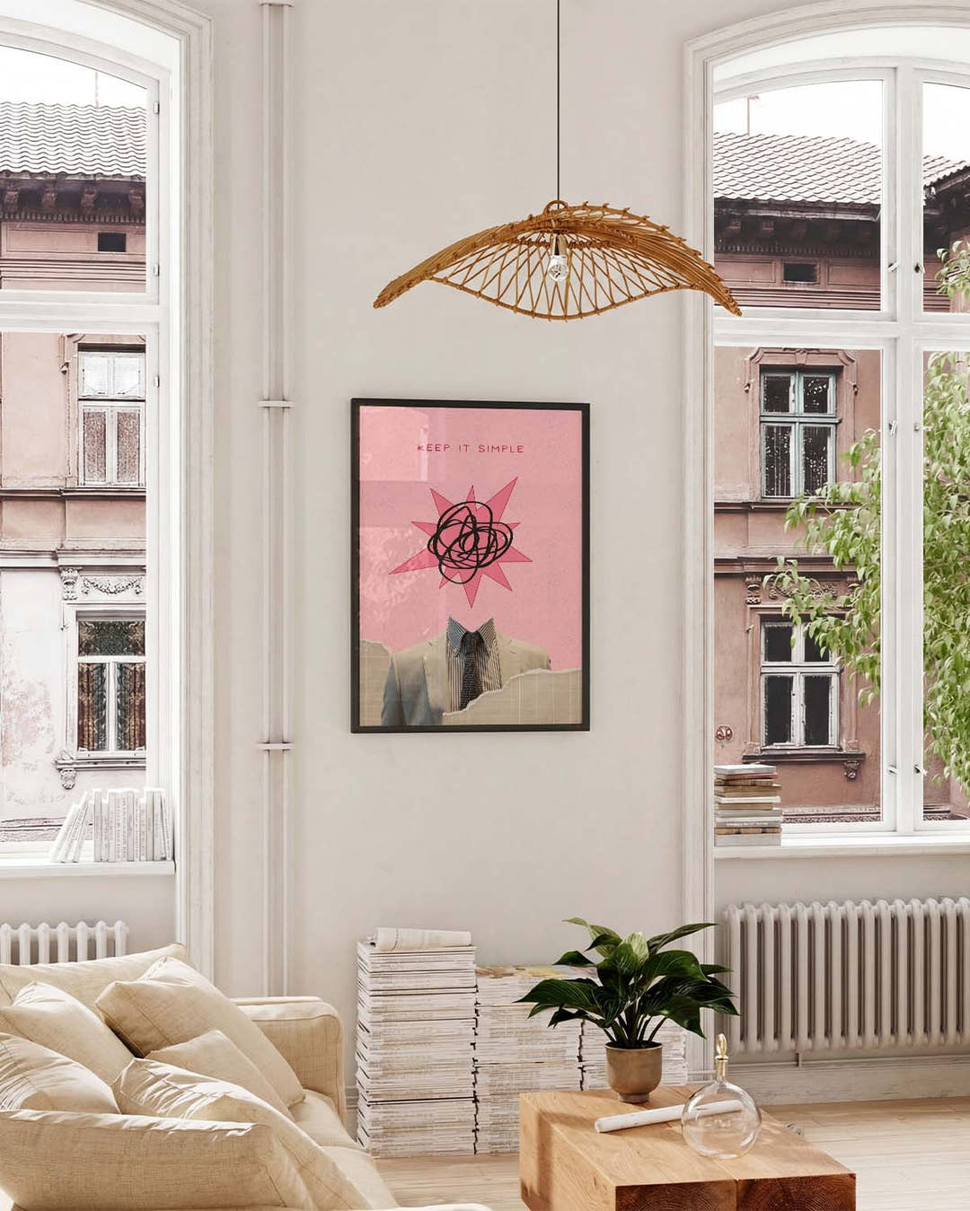 Surreales Poster modern – Pink Geometric Collage Art Print