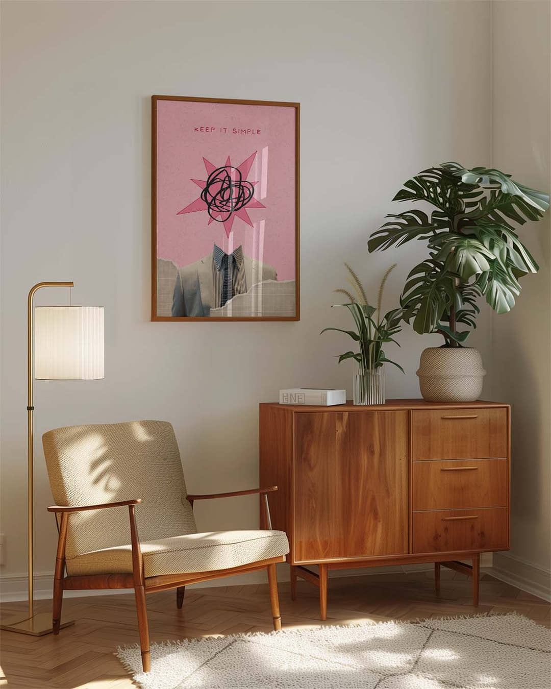 Surreales Poster modern – Pink Geometric Collage Art Print