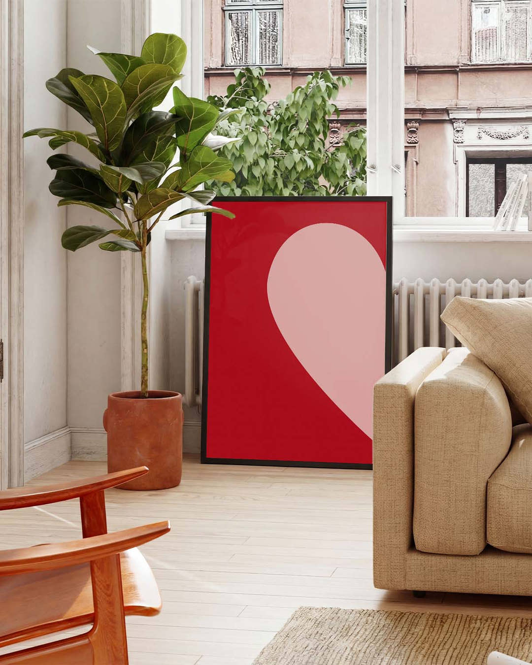Abstraktes Rot Poster minimalistisch – Red Curve