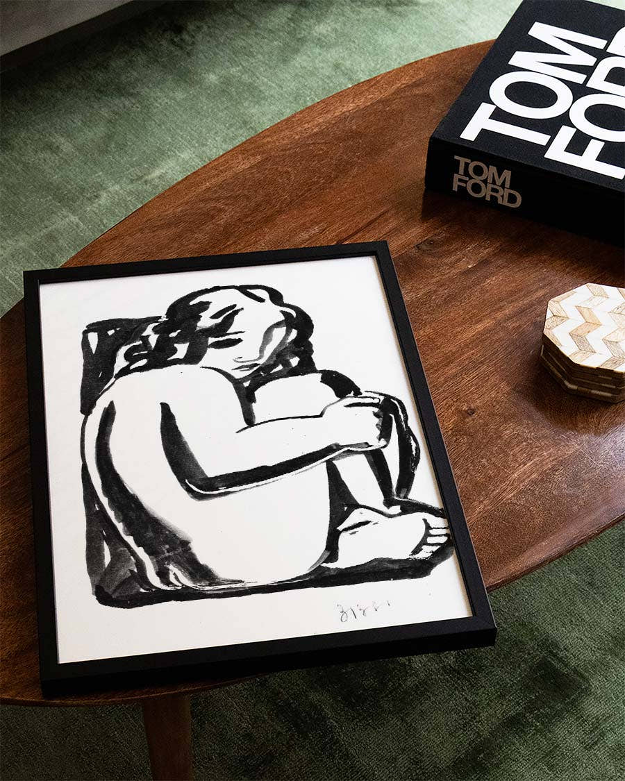Schwarz Weiß Figuren Poster modern – Seated Form