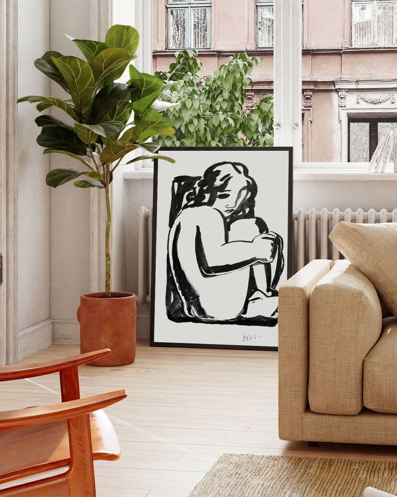 Schwarz Weiß Figuren Poster modern – Seated Form