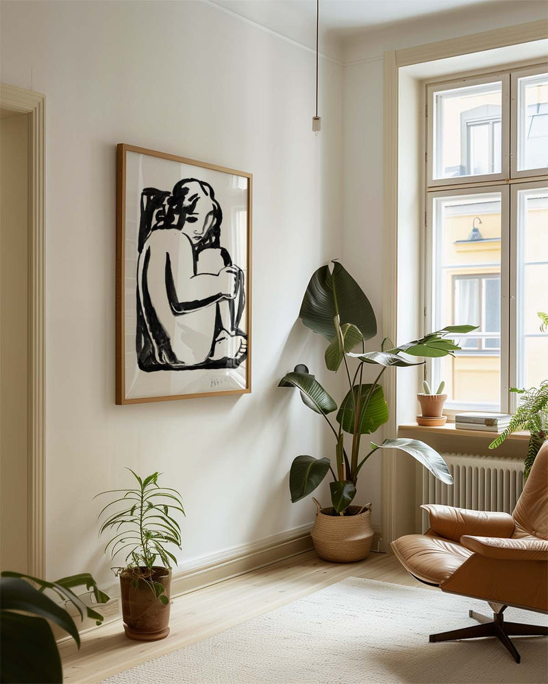 Schwarz Weiß Figuren Poster modern – Seated Form