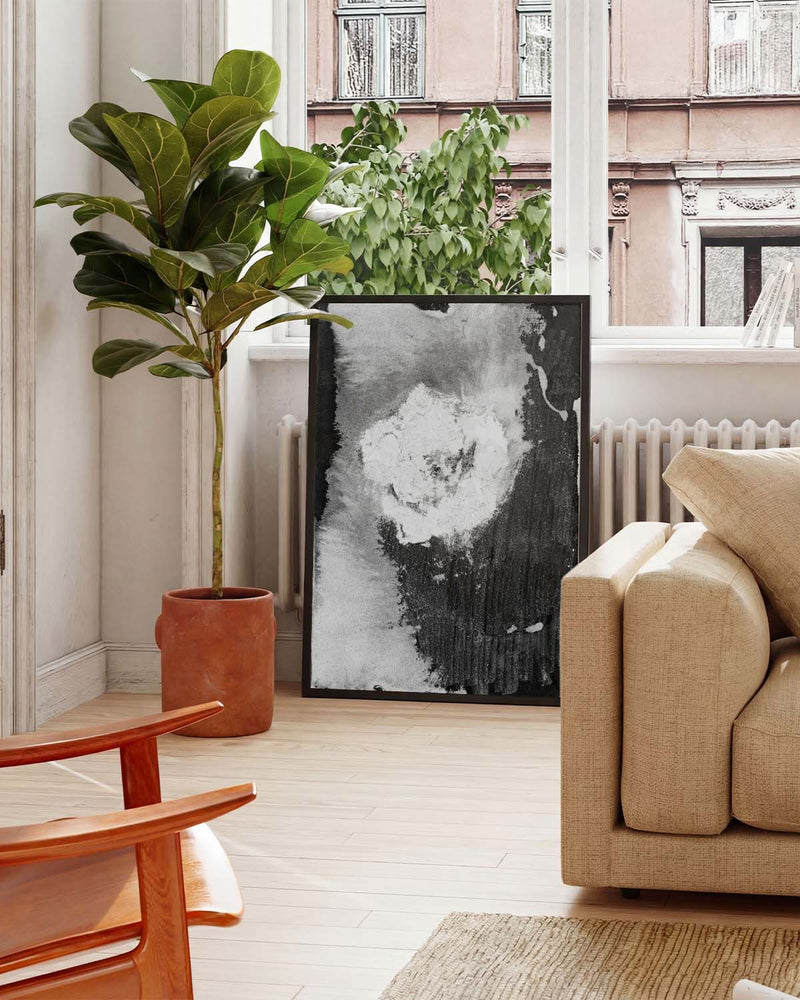 Abstraktes Schwarz Weiß Poster – Smoke Petal