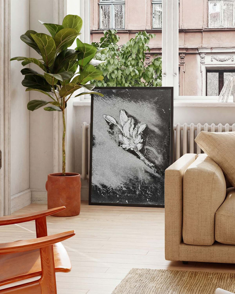 Schwarz Weiß Blumen Poster abstrakt – Soft Bloom