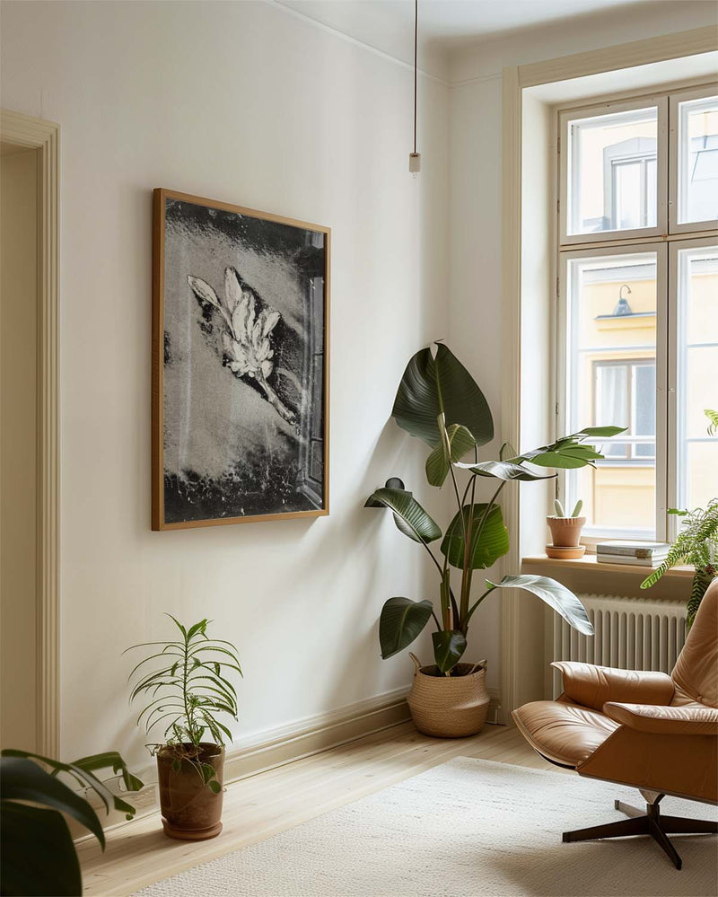 Schwarz Weiß Blumen Poster abstrakt – Soft Bloom