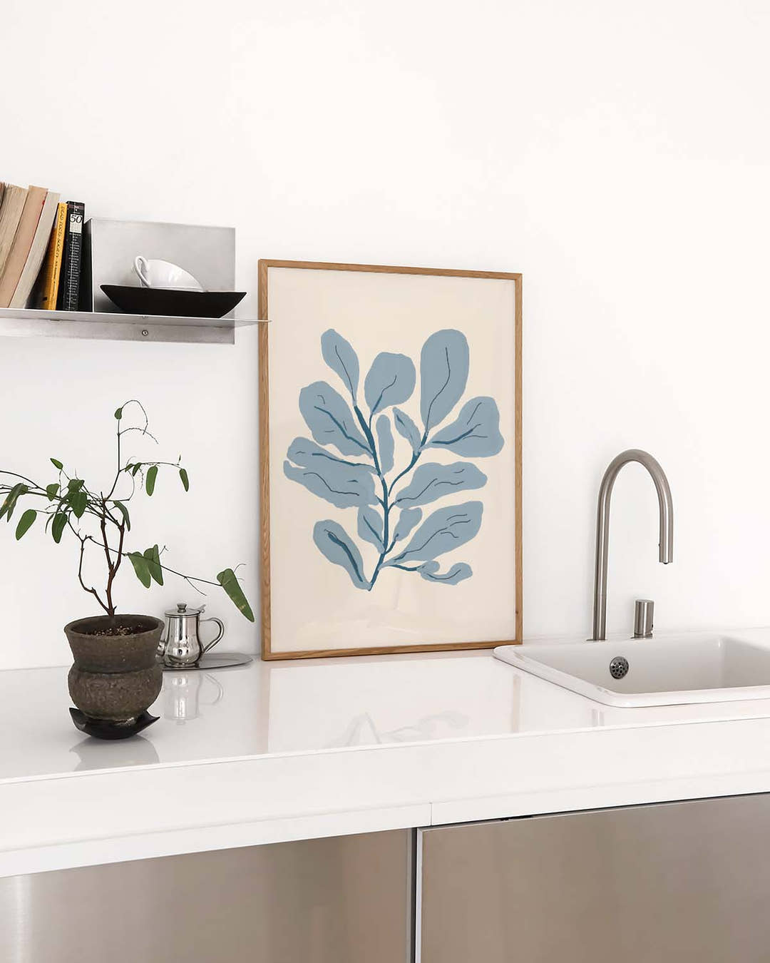 Pflanzen Poster modern Blau – Soft Leaves