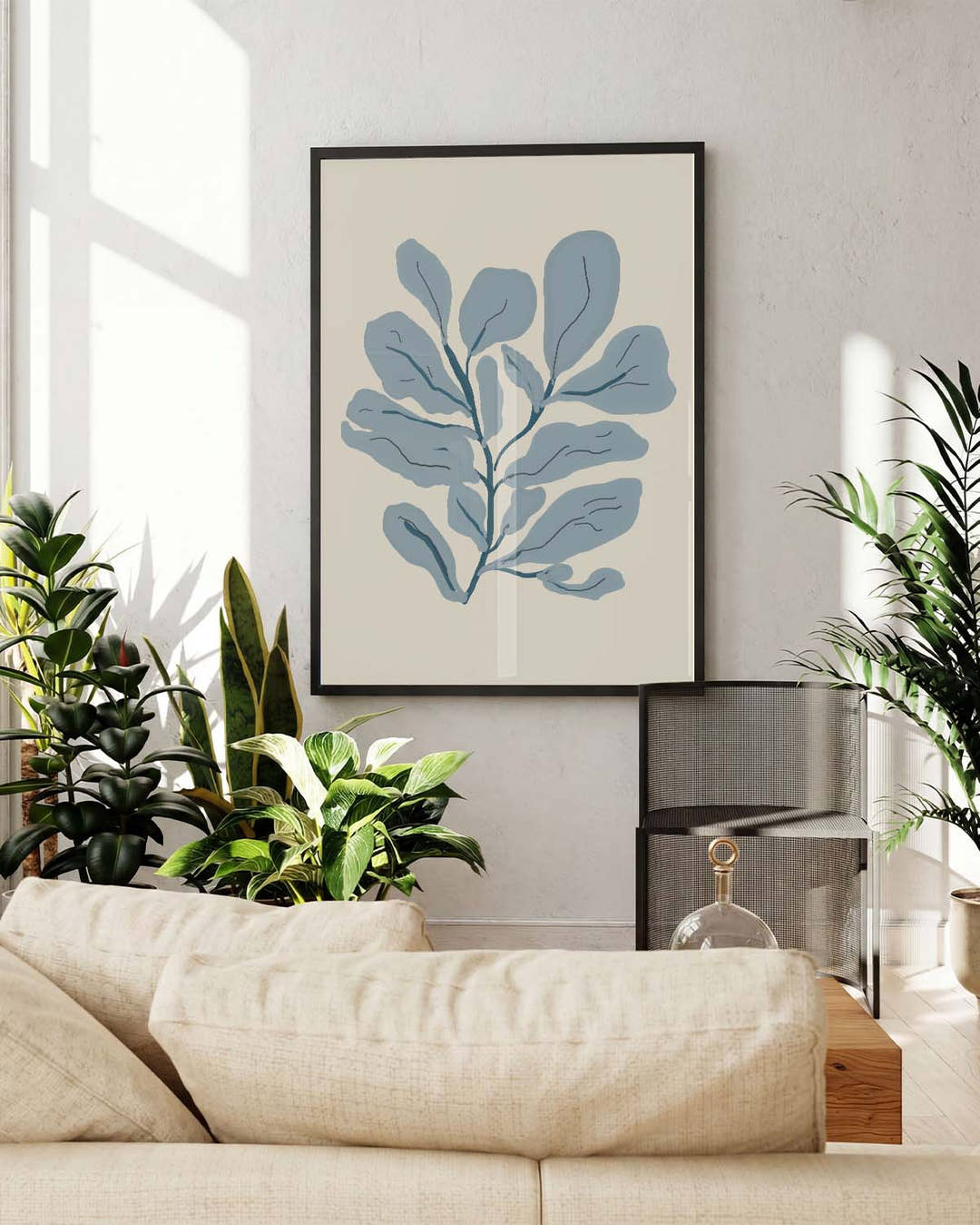 Pflanzen Poster modern Blau – Soft Leaves