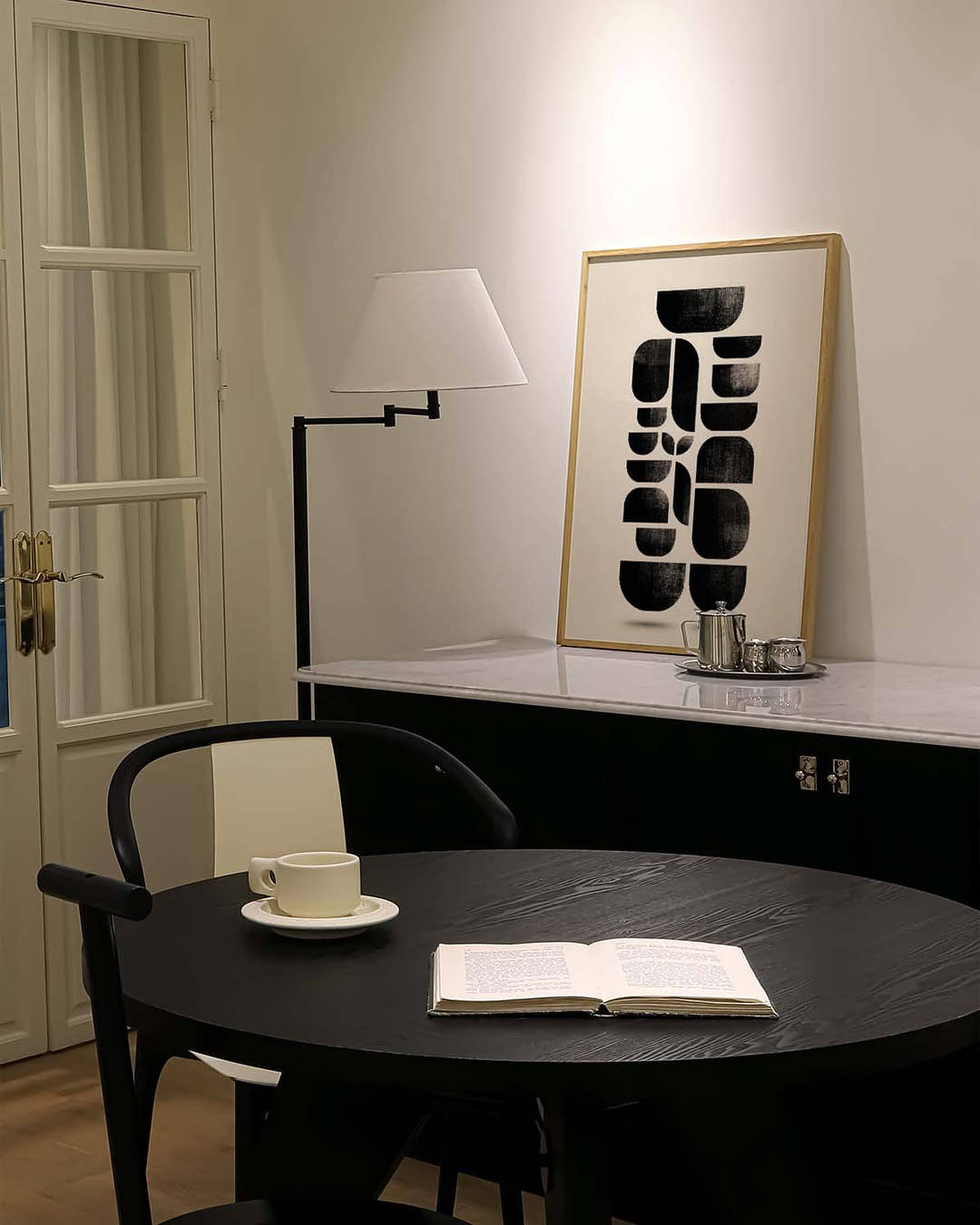 Abstraktes Geometrie Poster Schwarz Weiß – White Drift