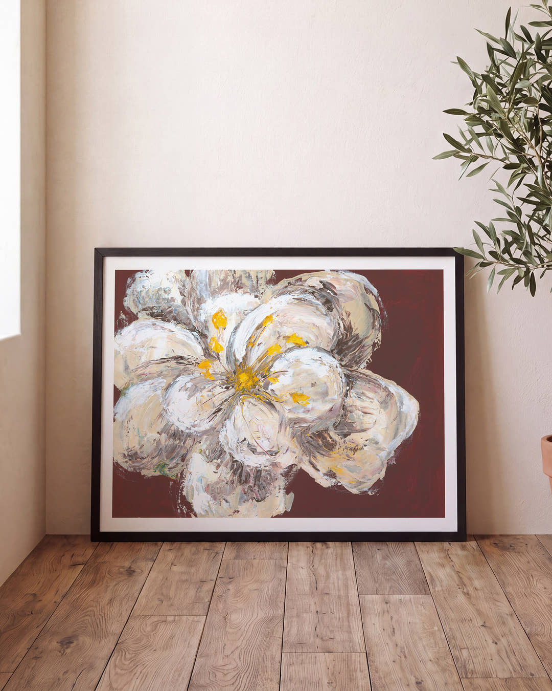 White Flower | Abstraktes Acrylgemälde Kunstdruck