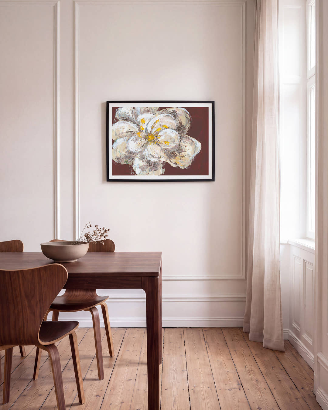 White Flower | Abstraktes Acrylgemälde Kunstdruck