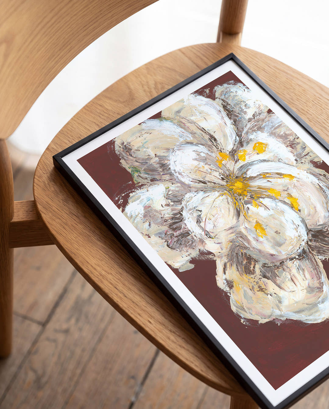 White Flower | Abstraktes Acrylgemälde Kunstdruck