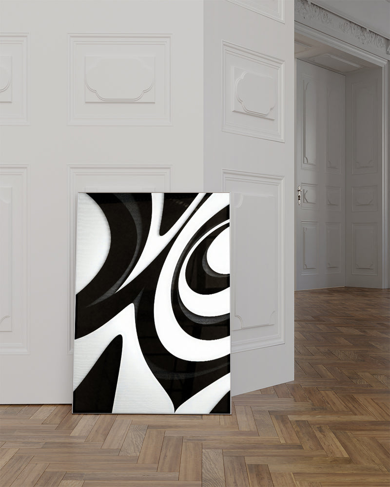 Abstraktes Formen Poster Schwarz Weiß – Mono Drift Poster – FineArt Wandbild, moderne Kunst & Fine Art Print von Spawnd, handgefertigt & Made in Germany
