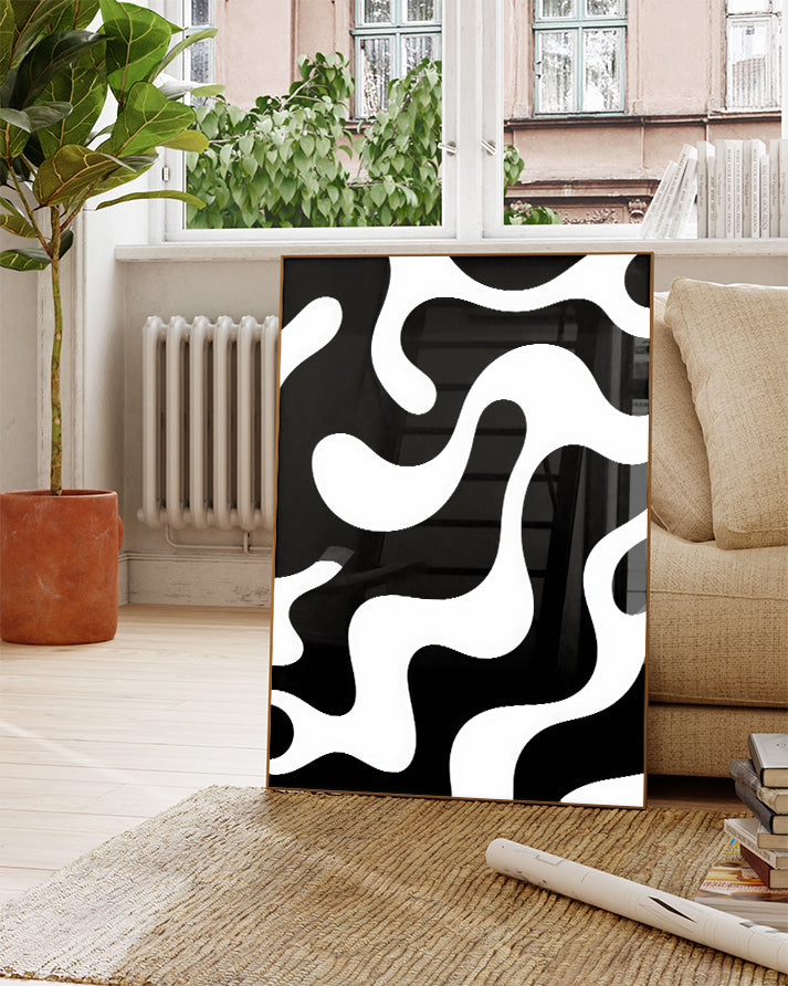 Abstraktes Formen Poster Schwarz Weiß – Soft Geometry Poster – FineArt Wandbild, moderne Kunst & Fine Art Print von Spawnd, handgefertigt & Made in Germany