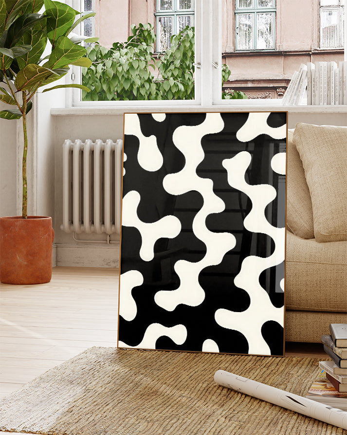 Abstraktes Formen Poster Schwarz Weiß – Soft Interlock Poster – FineArt Wandbild, moderne Kunst & Fine Art Print von Spawnd, handgefertigt & Made in Germany