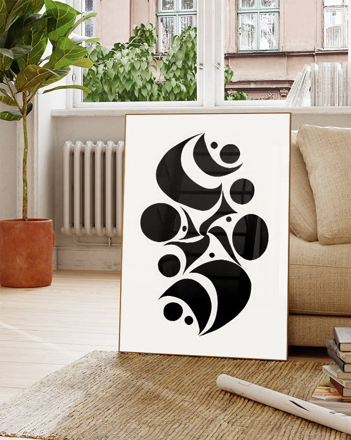 Abstraktes Formen Poster Schwarz Weiß – Subtle Force Poster – FineArt Wandbild, moderne Kunst &amp; Fine Art Print von Spawnd, handgefertigt &amp; Made in Germany