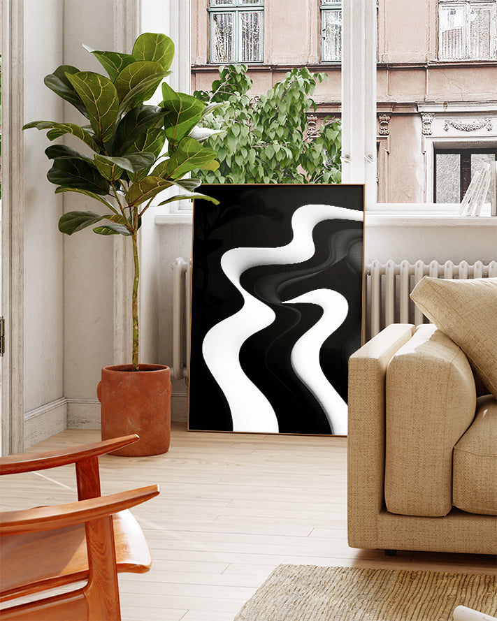 Abstraktes Kontrast Poster Schwarz Weiß – Mono Wave Poster – FineArt Wandbild, moderne Kunst & Fine Art Print von Spawnd, handgefertigt & Made in Germany