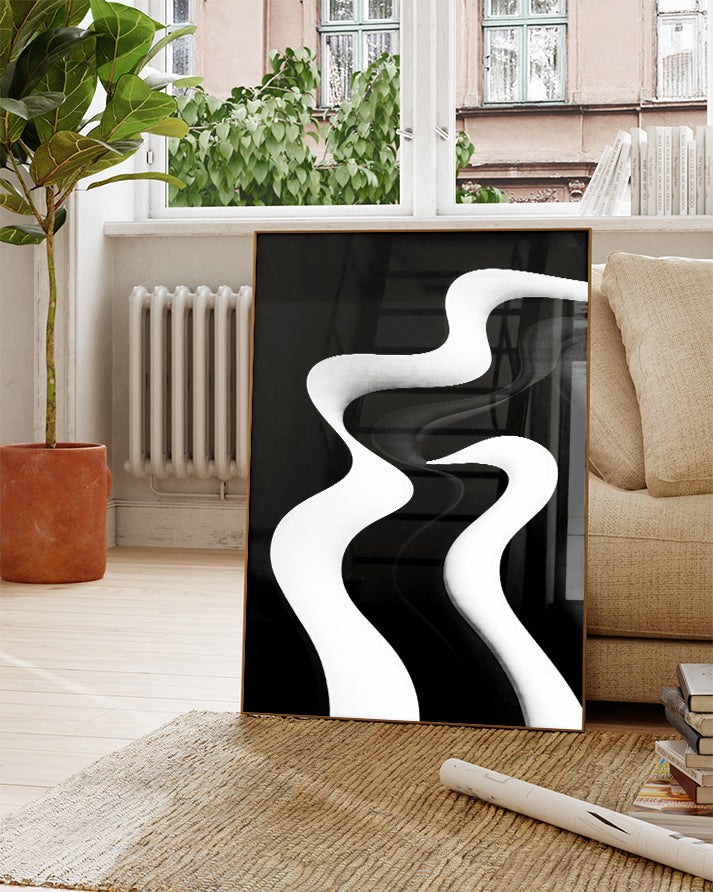 Abstraktes Kontrast Poster Schwarz Weiß – Mono Wave Poster – FineArt Wandbild, moderne Kunst & Fine Art Print von Spawnd, handgefertigt & Made in Germany